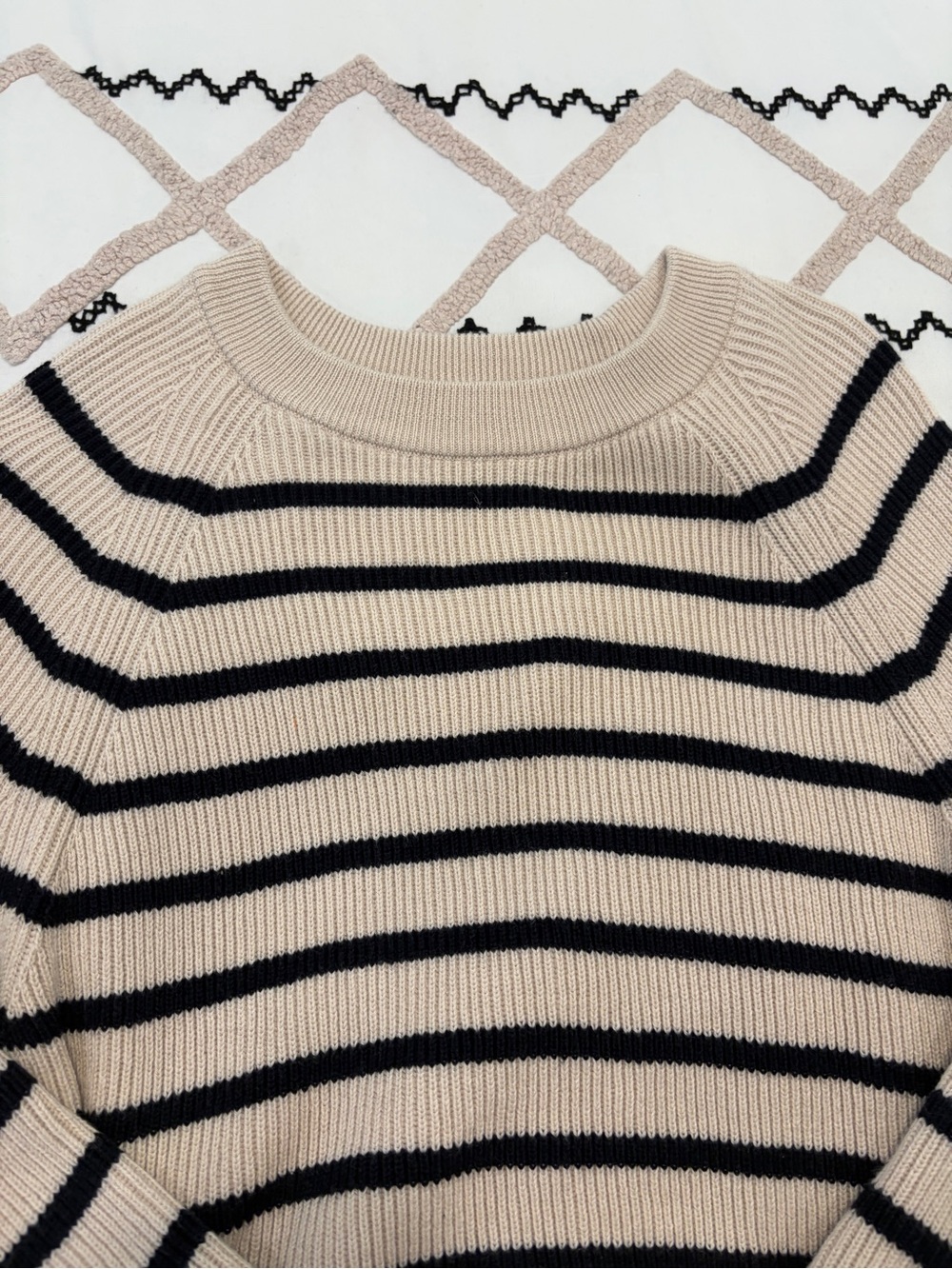 Sezane Beige and Black Striped Crewneck Sweater - Picture 5 of 5